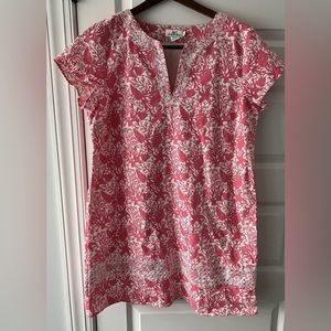 Vineyard Vines Womens Pink & Wht Linen Cotton Dress Size 14 Embroidered EUC